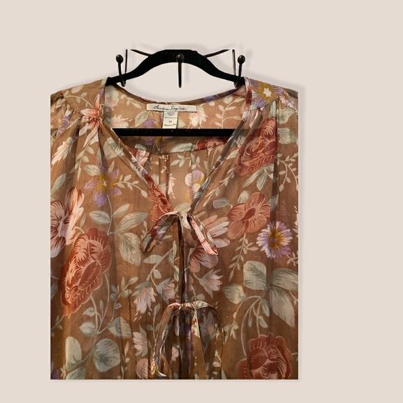 American Rag Floral Boho Style Front Tie Top Size Medium - Picture 4 of 11